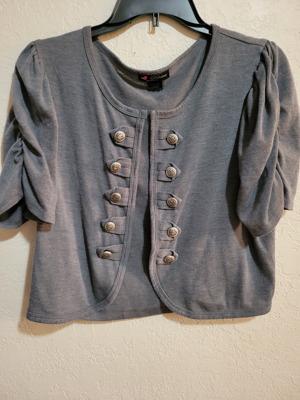 Delirious Los Angeles Gray Button-Front Detail With Puff Sleeve Cardigan